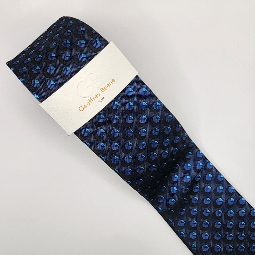 GEOFFREY BEENE Men's Slim Geometric Silk Tie Blue NWT Formal Preppy - Picture 2 of 6